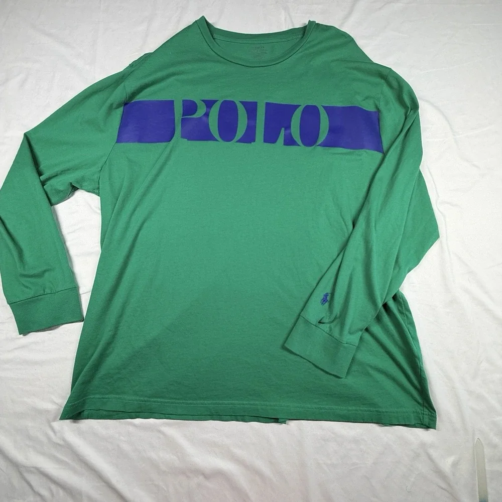 Polo Ralph Lauren mens XXL Classic Fit Long Sleeve T-Shirt Green POLO block Pony
